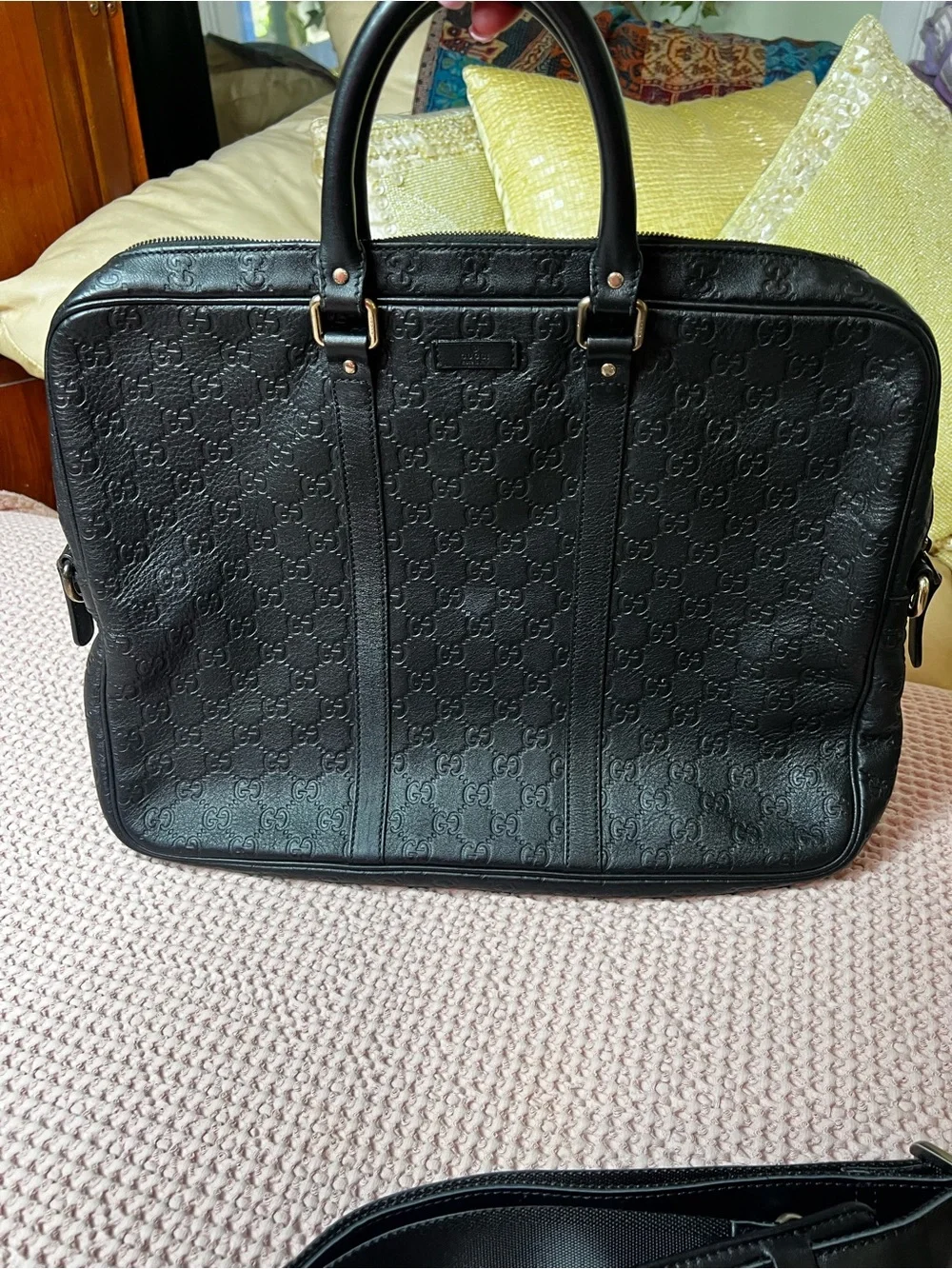 Gucci Black GG Monogram Leather Briefcase Case Bag + Entrupy COA & Dustbag
